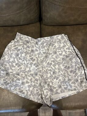 Francesca's Collections White and Black Floral Athletic Shorts